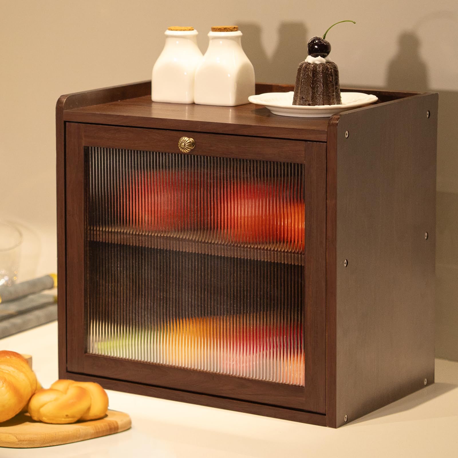 Kiefernholz Brotkasten Groß mit 50 Deli-Papier, Holz Brotkästen mit Belüftung, Brotdose für Brot & Obst, Ästhetische Aufbewahrungsbox für Küche, 36 x 24 x 34 cm, 3.5 kg