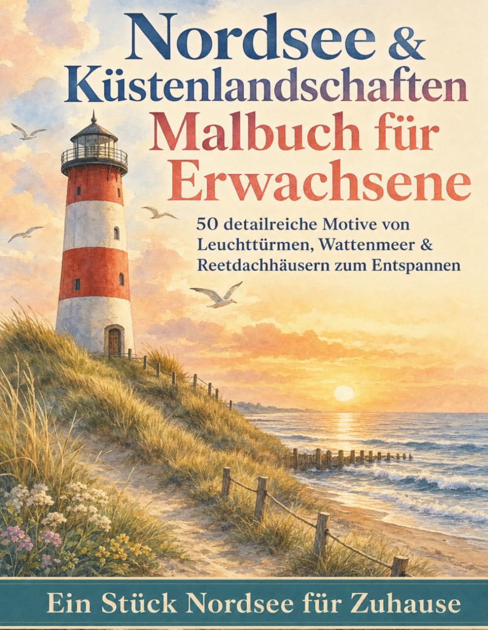 Nordsee & Küstenlandschaften Malbuch für Erwachsene: 50 detailreiche Motive von Leuchttürmen, Wattenmeer & Reetdachhäusern zum Entspannen | Ein Stück Nordsee für Zuhause