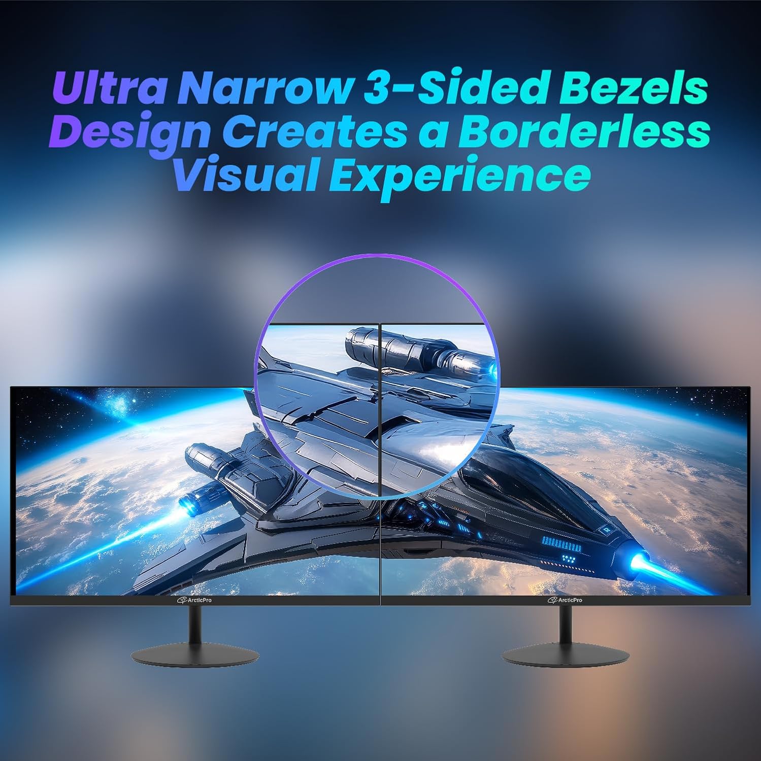ArcticPro 22 inch Class Thin Full HD (1920 x 1080p) Computer Monitor, 100Hz Refresh Rate, 99% sRGB, 3-Sided Frameless, Ultra Slim, VESA, LowBlue Mode, Tilt Adjust, HDMI *1, VGA*1