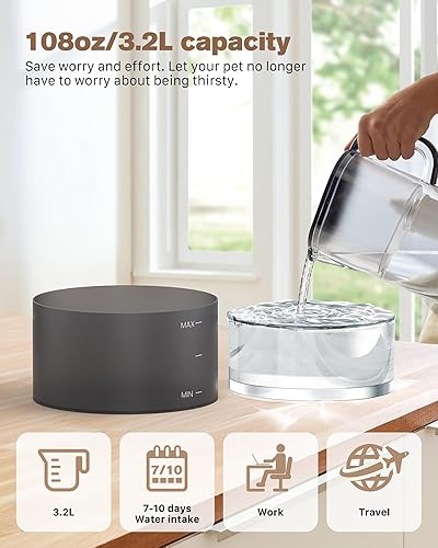 Miniatura 6 de Fuente de agua para gatos con 6 filtros de carbono + 3 filtros de esponja, fuente de agua para mascotas BEMOONY de 108 oz3.2 L, fuentes de agua para