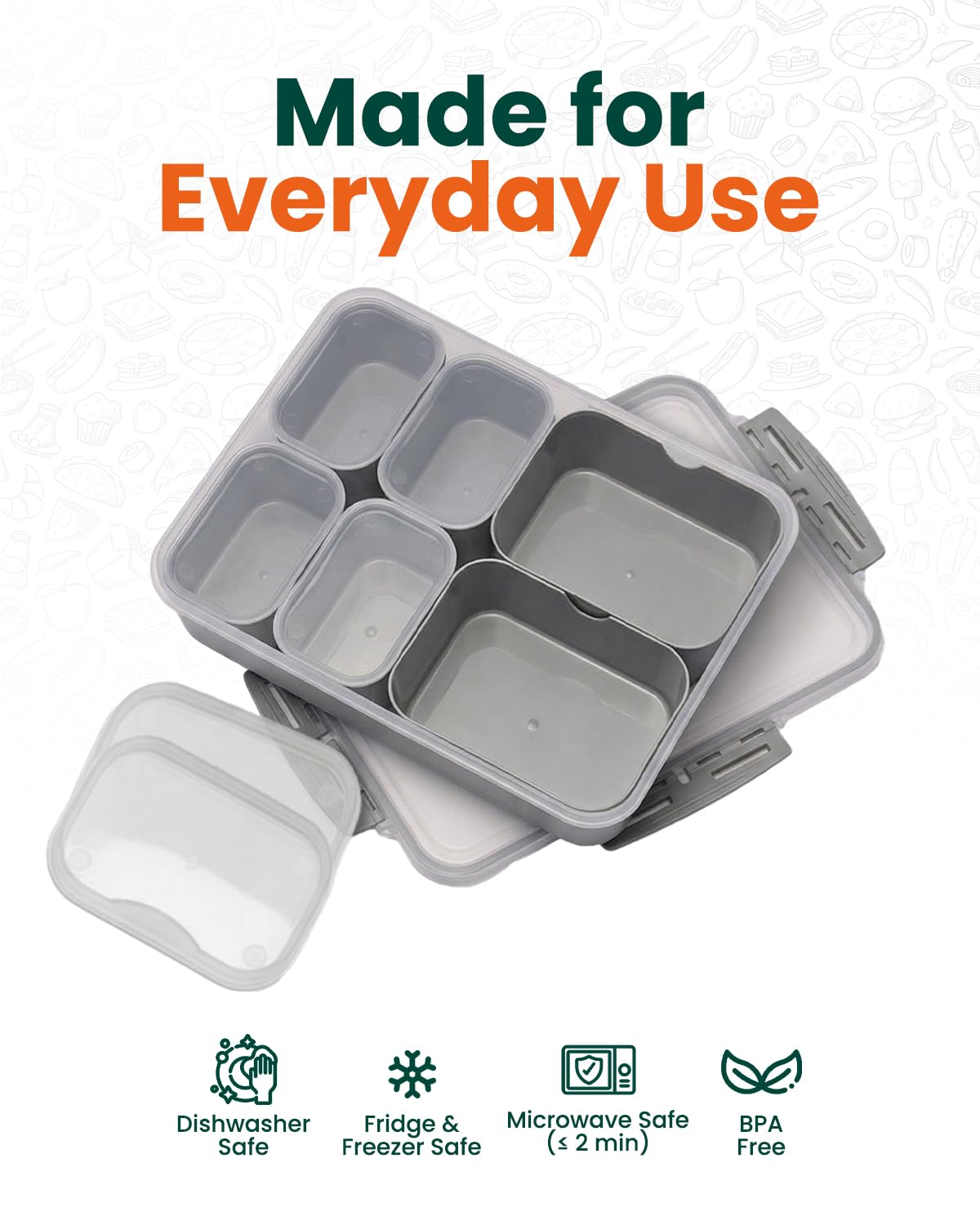 Caja de aperitivos portátil, gris, sólida