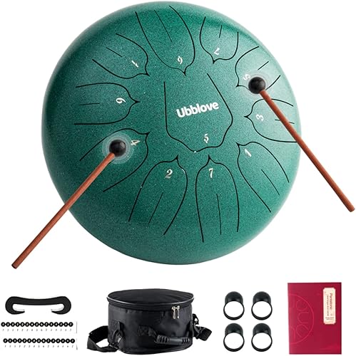 Tambor de lengua de acero, tambor de tanque de mano, 11 notas, instrumento de percusión de meditación de 10 pulgadas con mazos, púas de dedos,