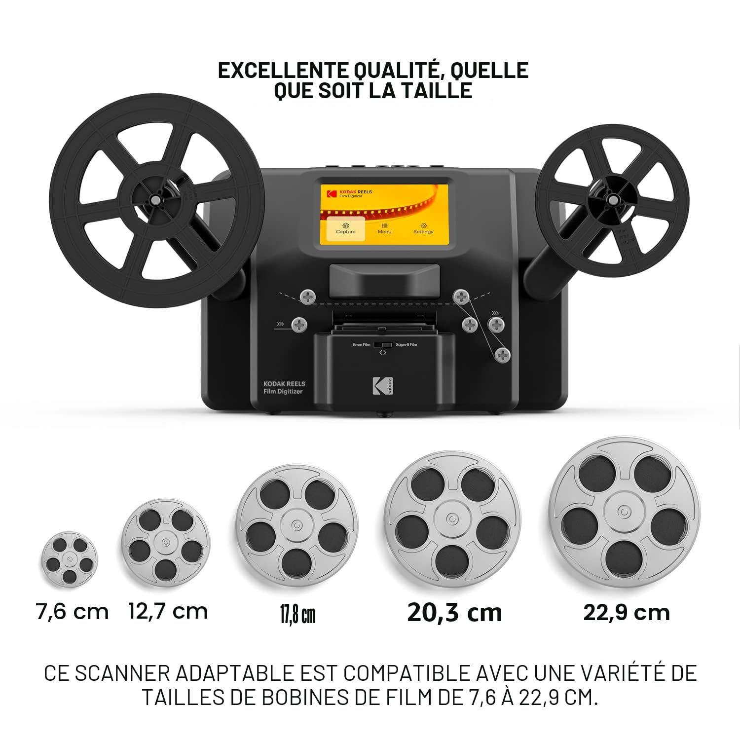 Kodak REELS & Super 8 Films Digitizer Converter avec écran 5", Le Scanner convertit Le Film en fichiers numériques MP4 sur Carte SD RODREELSEU