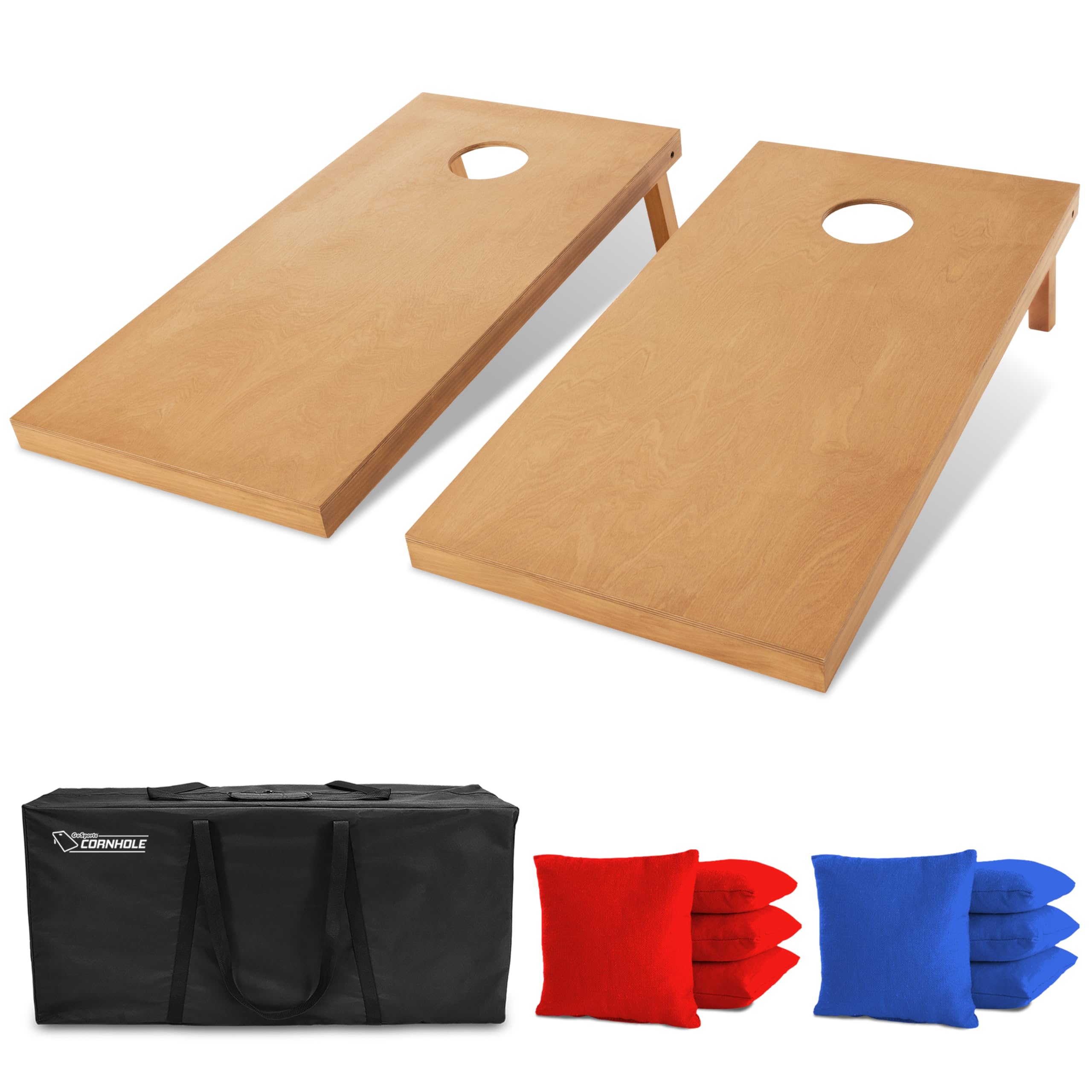 GoSports 4 ft x 2 ft Regulation Size Wooden Cornhole Boards Set with Light Brown Finish - Includes Carrying Case (Choose Your Colors)