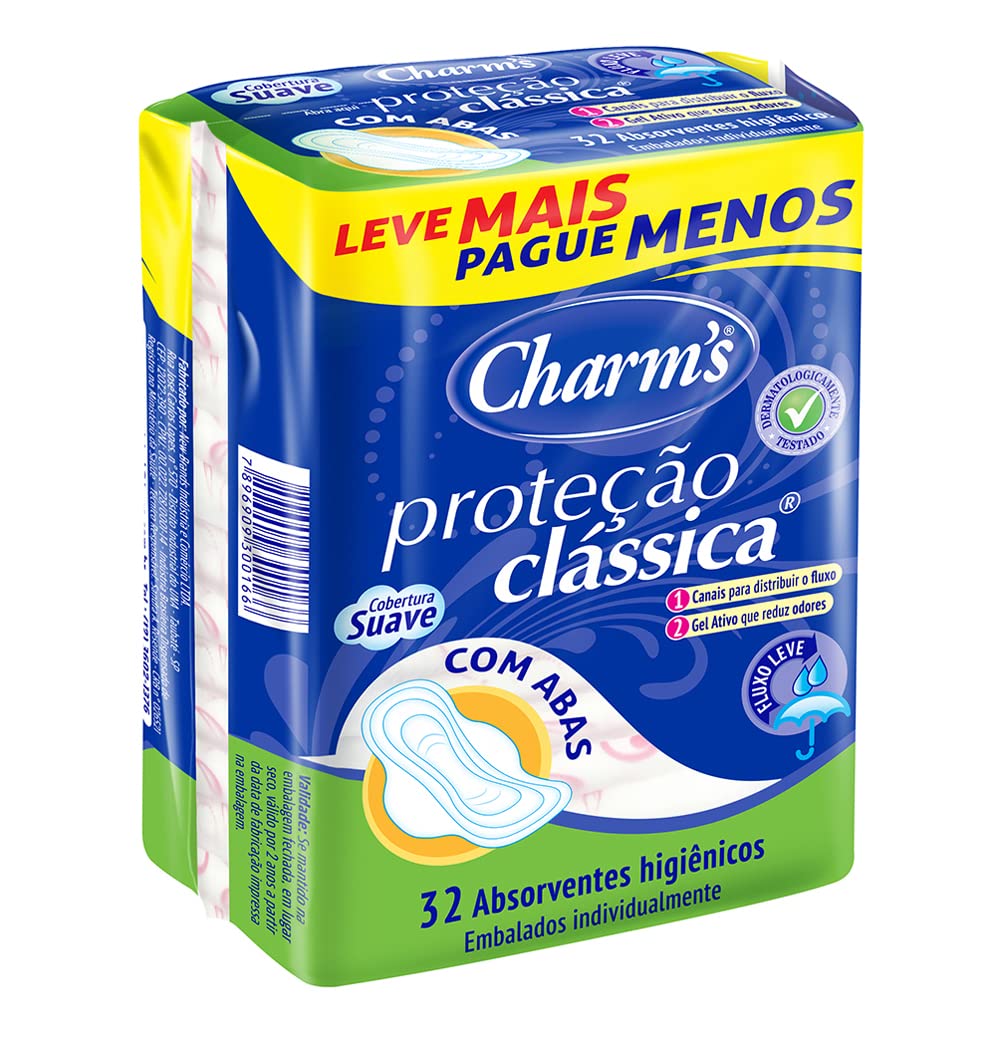 Absorvente Feminino Proteção Clássica Fluxo Leve com Abas, Charm's