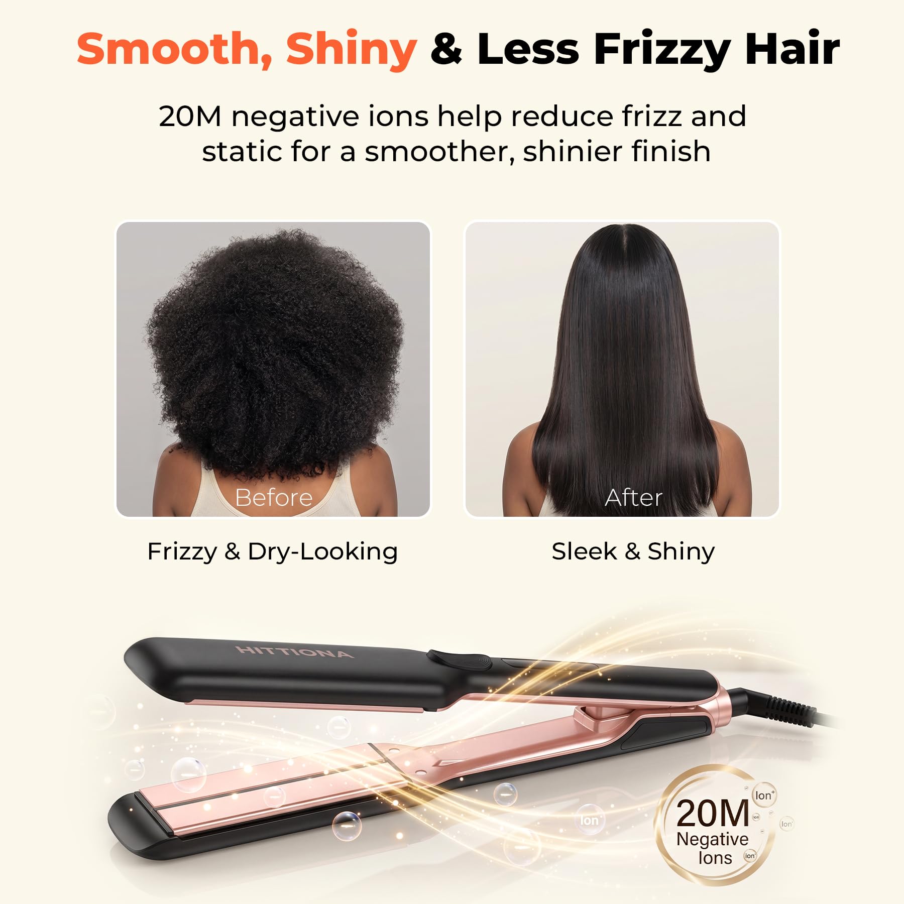 HITTIONA 1.75-Inch Ceramic Hair Straightener with Infrared Ionic Sonic Vibration