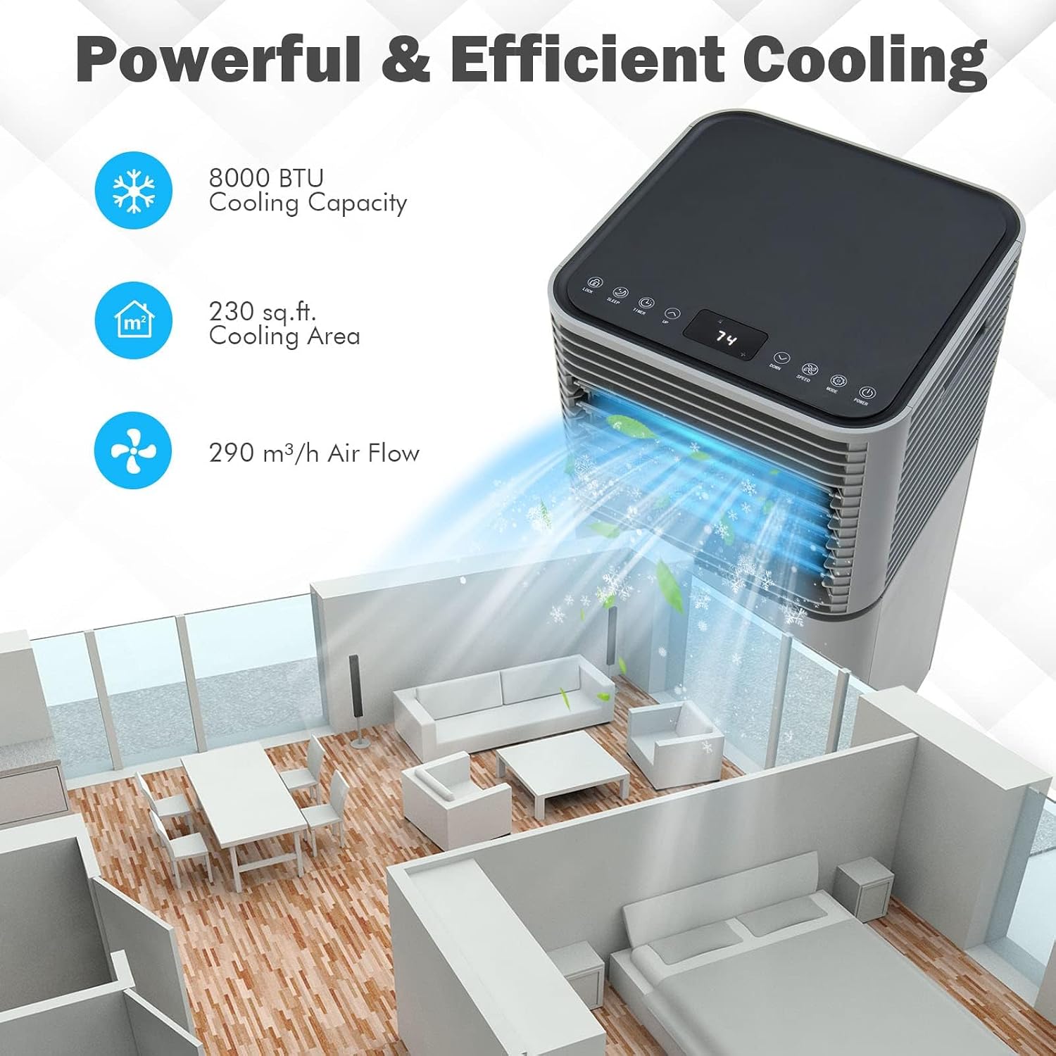 DORTALA Portable Air Conditioners 8000 BTU, AC Cooling Uint with Dehumidifier, Remote Control, 24H Timer & Window Kit, Stand up Air Conditioner for Bedroom, Dorm, Cools up to 230 sq.ft, Grey