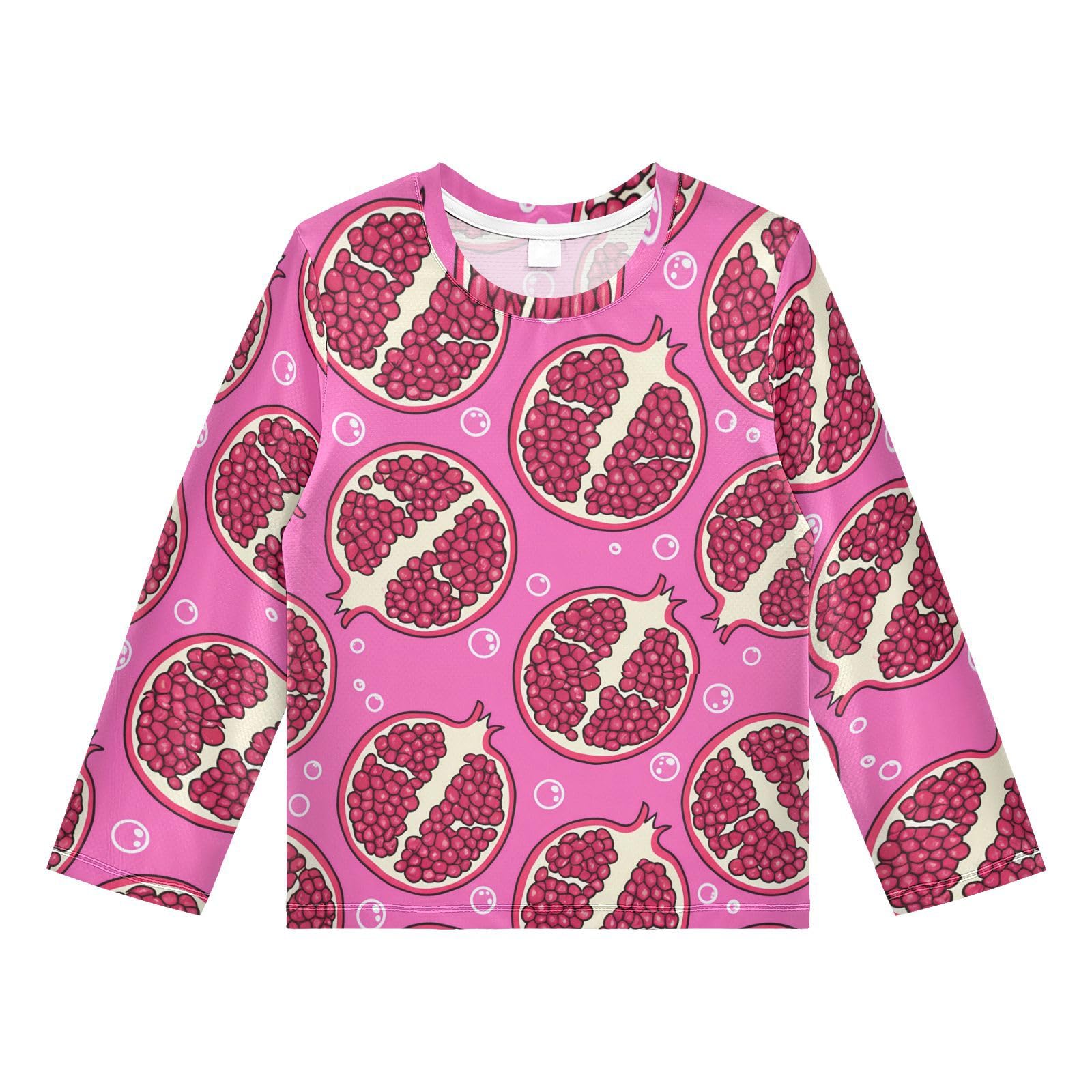DOMIKING Pomegranate Seeds Bubble Pink Boys Long Sleeve Rashguard Shirt Kids Quick Dry Swim Shirt for Kids Toddler 11-12T