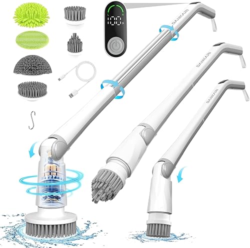 Limpiador giratorio eléctrico inalámbrico multifuncional potente limpiador de ducha de 90 minutos de duración con mango largo ajustable de 30 a 46.4