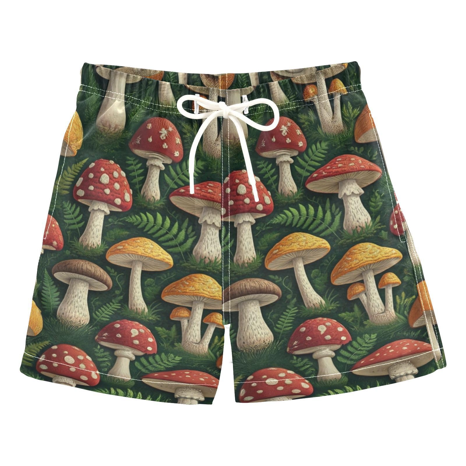 FLildon Vivid Mushrooms Little Boys Swim Trunks with Mesh Lining Quick Dry Beach Board Shorts, 3T