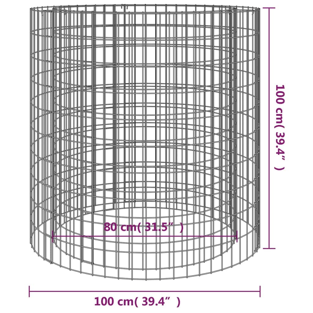 Gavión de 100 cm de diámetro, cesta de piedra galvanizada para jardín, borde redondo, gavión de piedra estable para terraza y zona de barbacoa