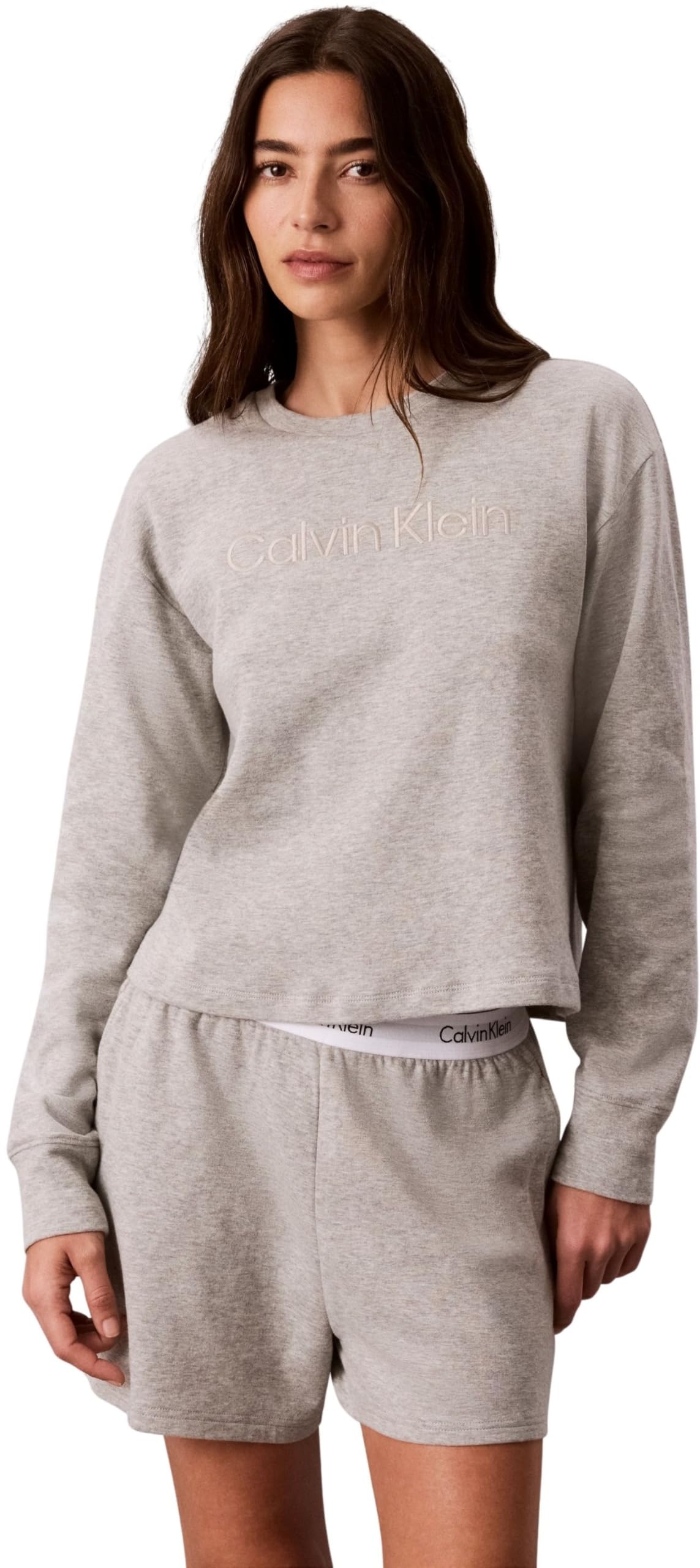 Calvin Klein Women’s Relaxed Crew Neck Stretch Sweatshirt, Grey (Grey Heather), XS