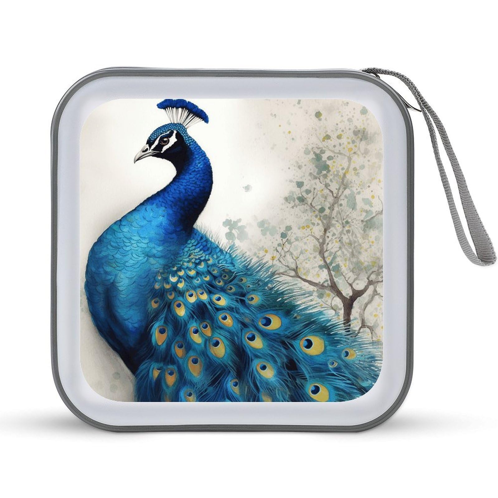 VstaDank Blue Peacock CD Case DVD Holder Storage Portable Carrying Binder Holder Wallet Large Storage Disc Wallet Bag Hard Plastic DVD Disc Cases Large Media Binder 40 Capacity