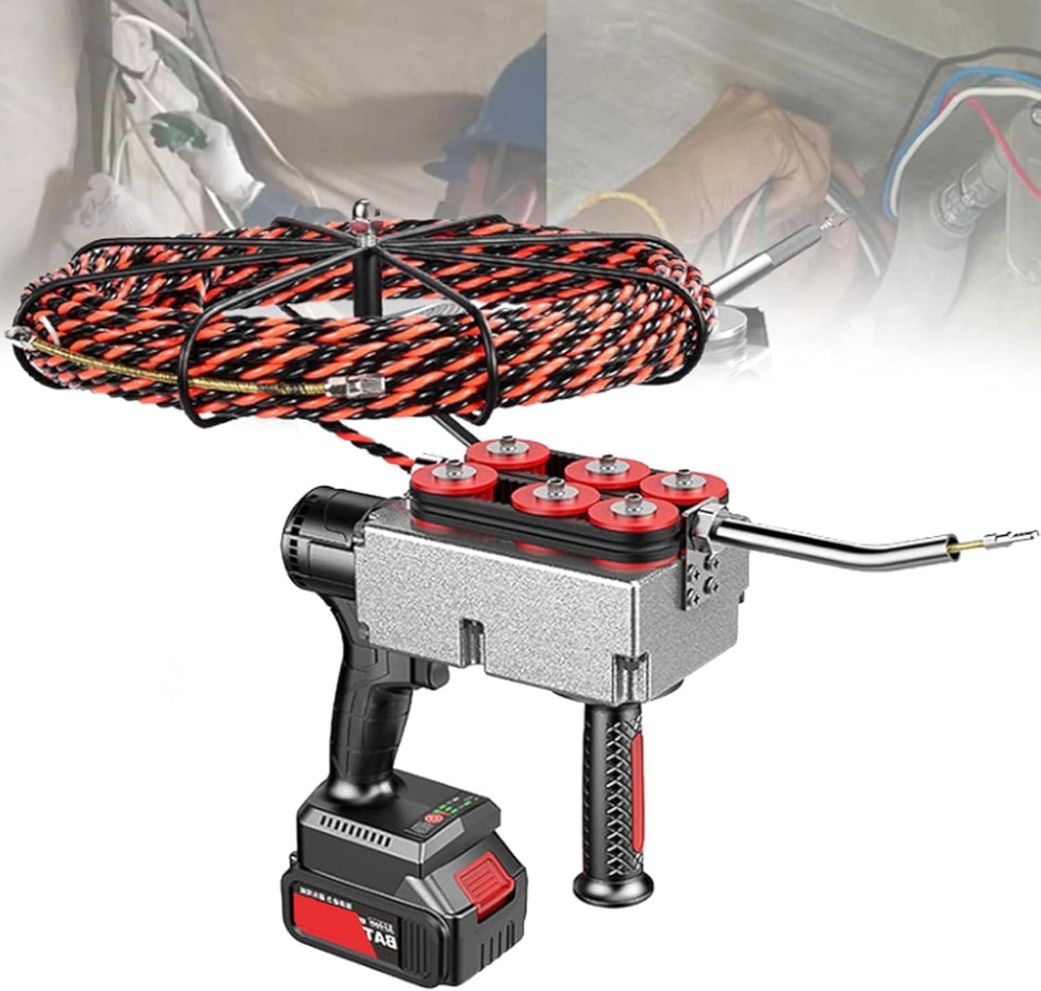Suyaoquant Automatic Wire Feeder | Cordless Fish Tape Professional With 15/30M Lead and 1/2x25000mAh Battery | 40m/Min Pulling Force | Stepless Speed Adjustment for Construction Network Communication