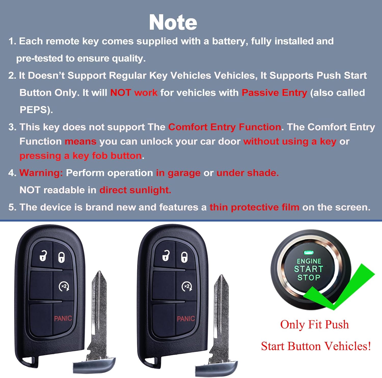 DIY Smart Key Fob Replacement Fits for Dodge Ram 2013 2014 2015 2016 2017 Keyless Entry Remote Control Replaces FCC ID: GQ4-54T CHIP: 46 Frequency: 434MHz 4 Button