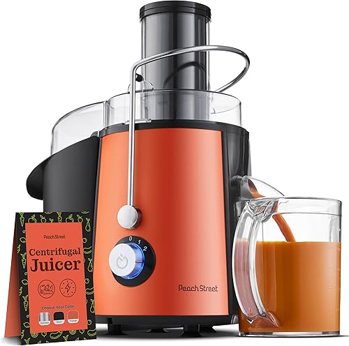 Peach Street Exprimidor centrífugo de 700 W, extractor de jugo, alimentador de 3 pulgadas de ancho para frutas enteras, verduras, con filtro de
