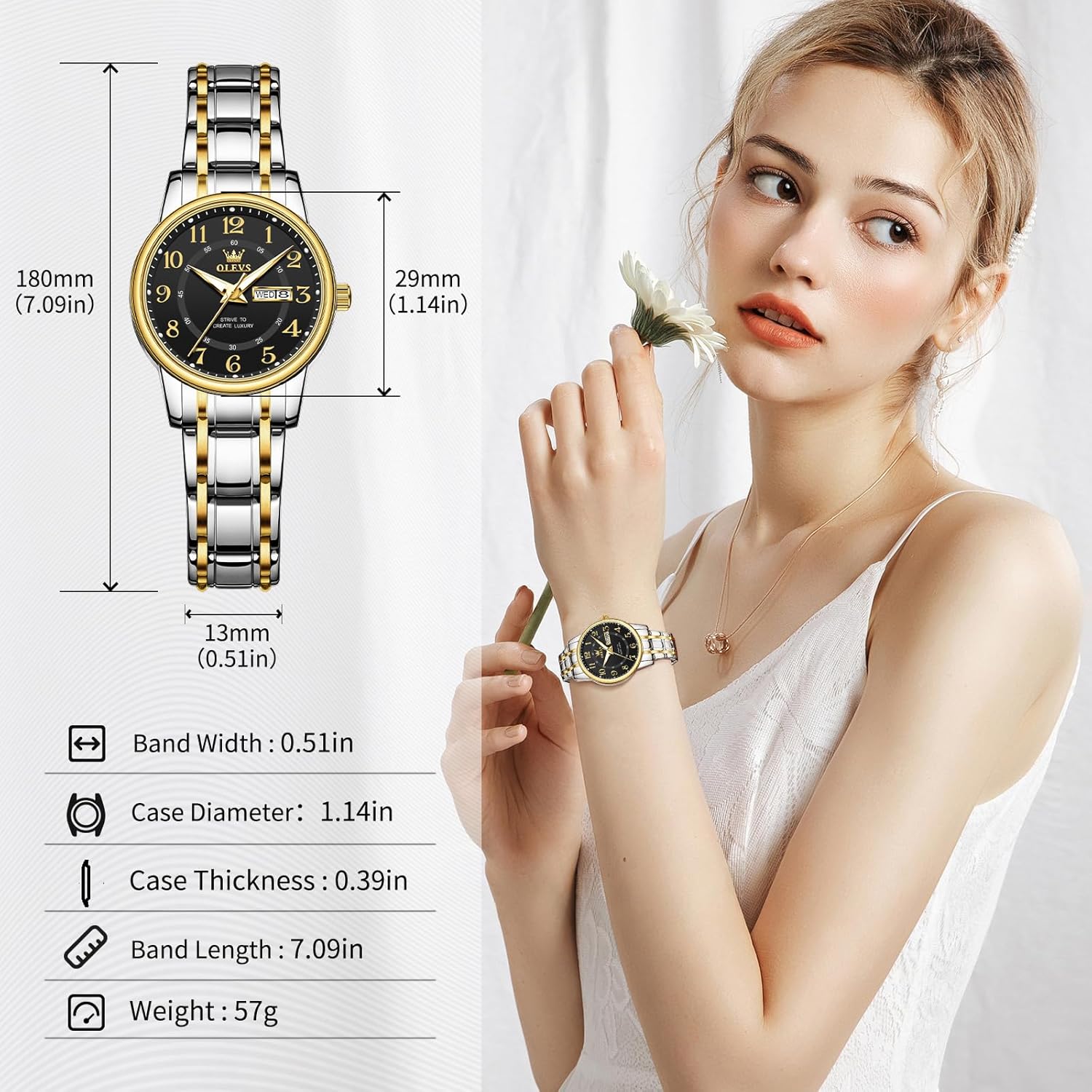 OLEVS Watch Women Two Tone Watches for Women with Date Dress Womens Watches for Small Wrists Luxury Easy Read Womens Watch Waterproof Blue/Black/Gold/Silver Dial Reloj para Mujer - Image 3