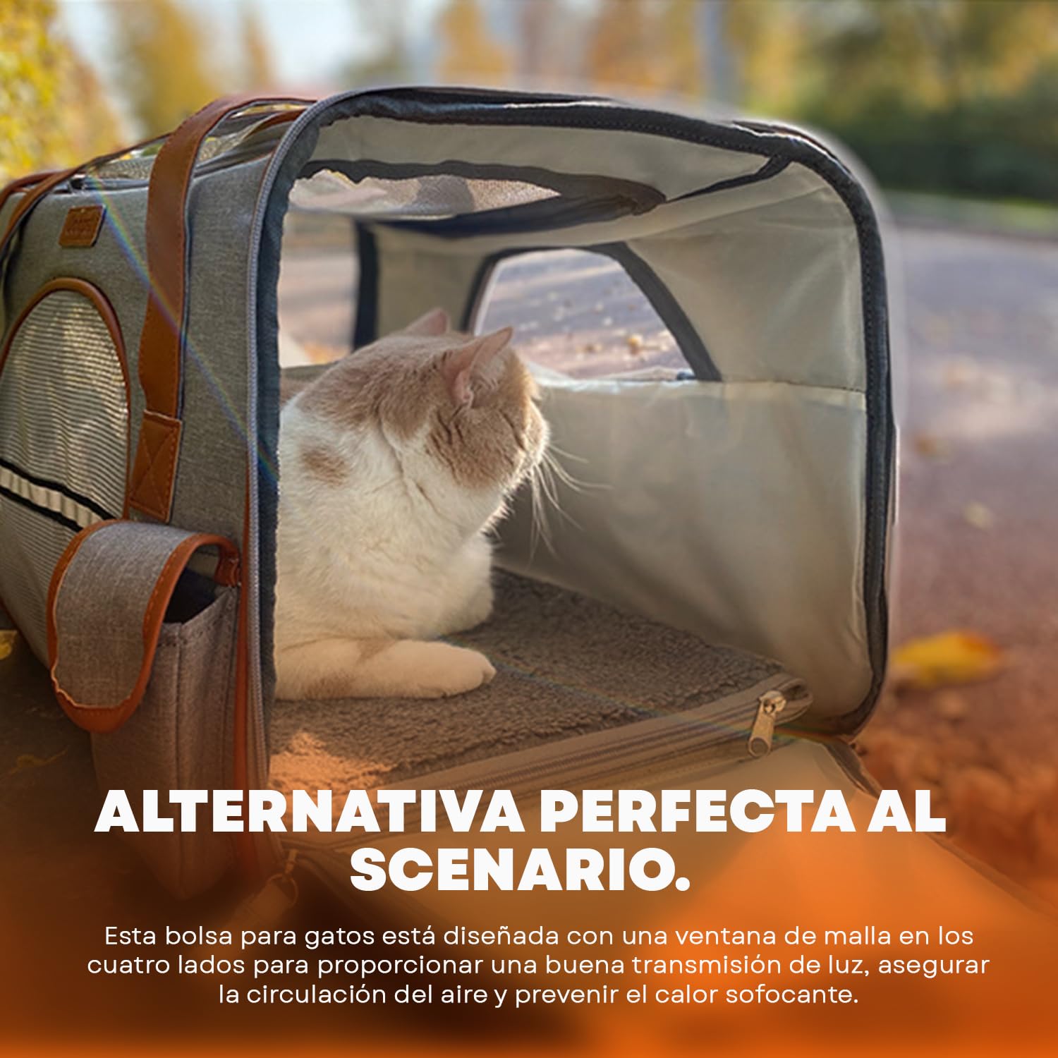 Transportin Gato, Bolsa Transporte Portátil y Transpirable para Mascotas con Colchón, Tira Reflectante, Bolsa de Transporte para Gatos con Correa de Hombro Ajustable, Aerolínea Aprobado