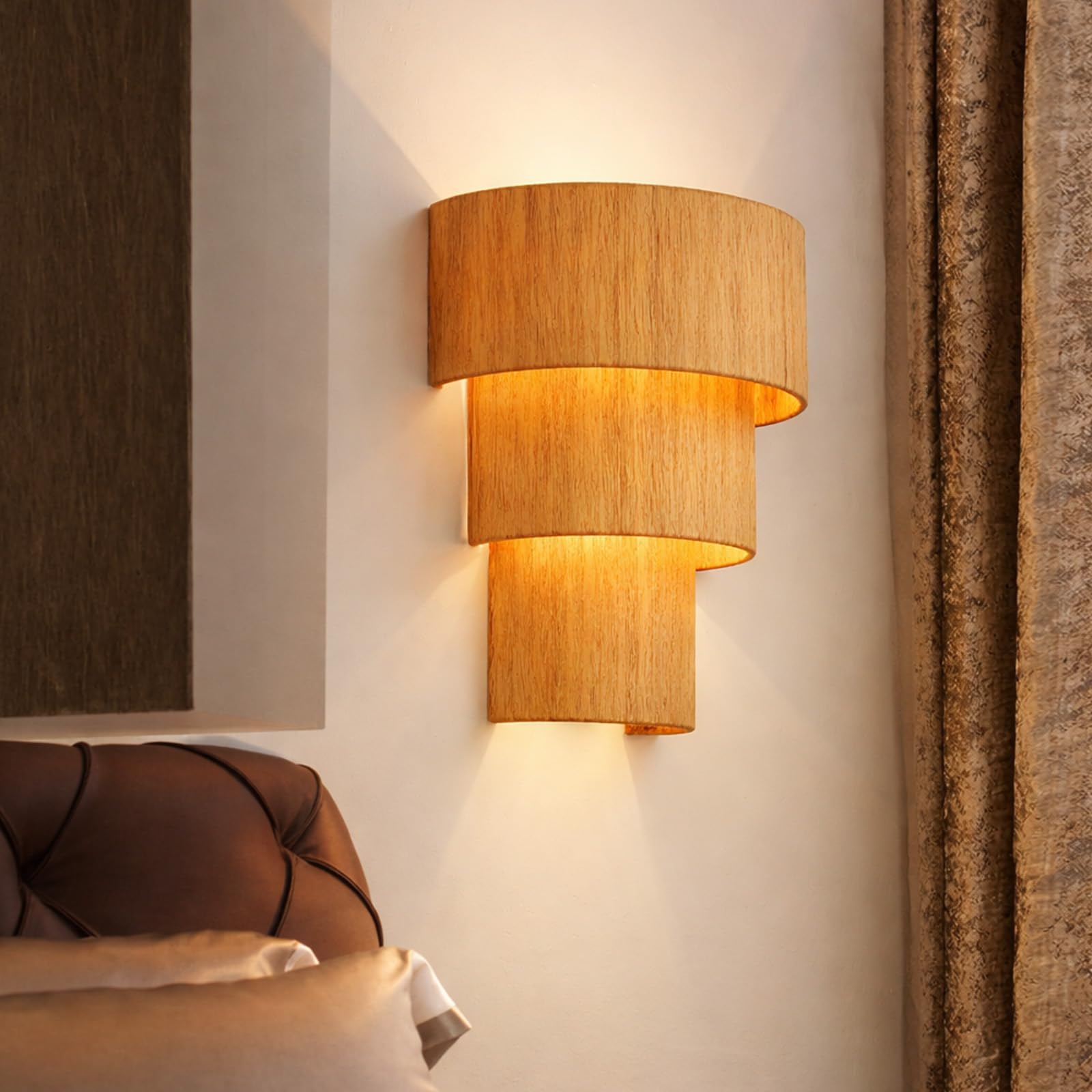 Alpinaluz Aplique Murale Style Bohème avec Abat-jour en Tissu Semi-transparent Beige Marron, Double Douille E27, Éclairage Décoratif pour Chambre, Salon, Couloir et Salle à Manger Intérieur