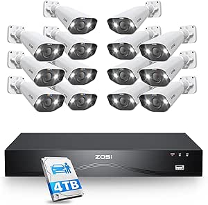 ZOSI 24CH 4K Spotlight PoE Security Camera System,14pcs 4K Outdoor Cameras,Face/Person/Vehicle Detection,2 Way Audio,Night Vision,16 Port 24CH 8MP Dual-Disk NVR with 4TB HDD for 24/7 Recording asin的图片