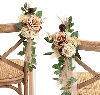 Ling's moment 2 Boho Wedding Artificial Aisle Pew Flowers Chair Decorations Arrangements with Chiffon Ribbons Beige Sage for Ceremony Reception Chair Back Floral Decor Reception Church Party Outdoor