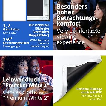ESMART Expert UKD Rahmen-Leinwand [Größenauswahl] 295 x 165 cm (133) 16:9 Heimkino Beamer Projektionsleinwand Rahmen Leinwand LCD LED