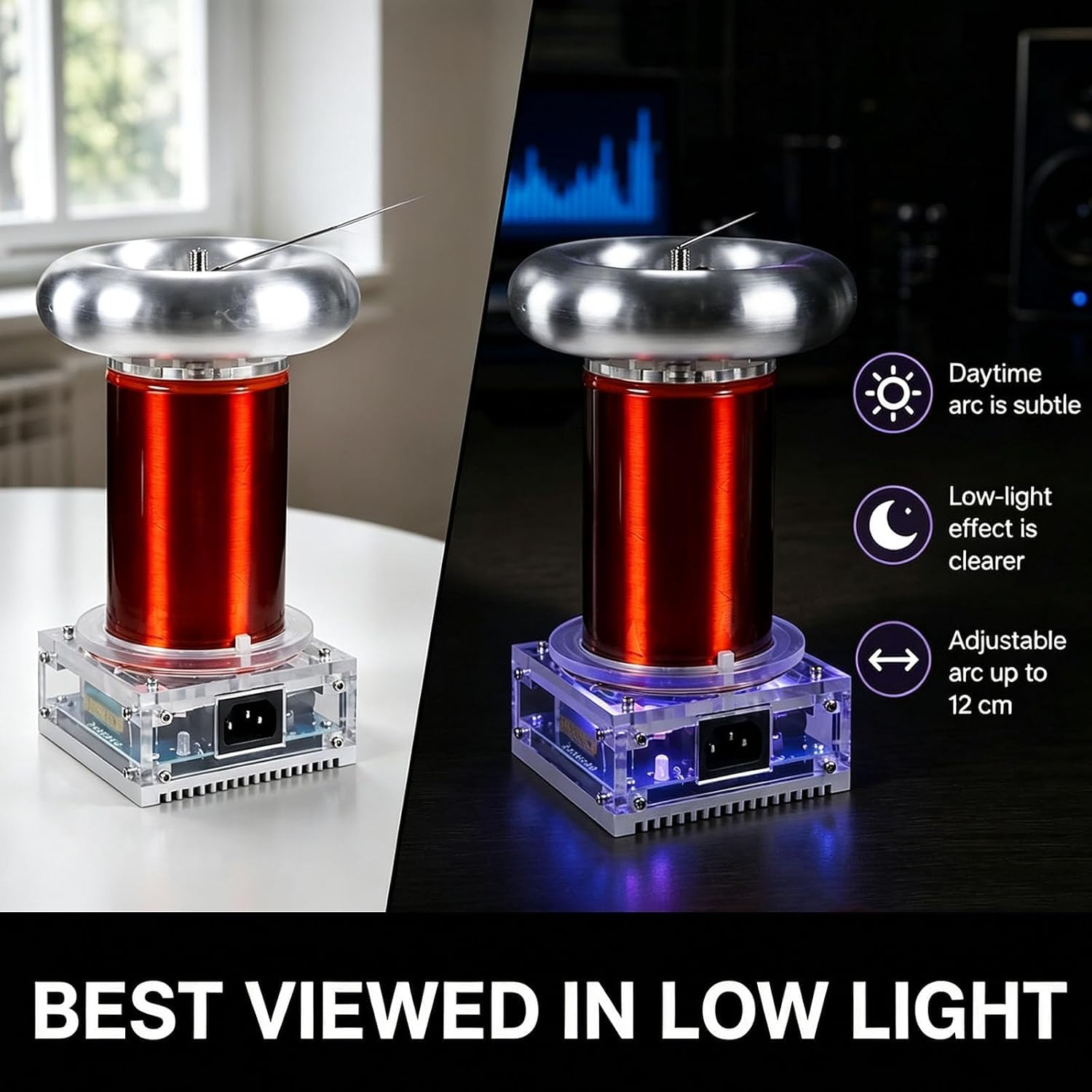 Bobina Ad Arco Al Plasma Sstc, Bobina Musicale Di Grandi Dimensioni, Con Controller Di Soppressione Dellarco, Scarica A Onda Quadra Sincronizzata Con La Musica, Arco Regolabile Da 12 Cm
