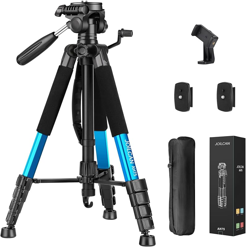 Tripod Camera Tripod, 74" Tripod for Camera Cell Phone | with Phone Holder for Video Recording, Heavy Duty and Tall, Travel Tripod Compatible with DSLR Canon iPhone, Max Load 15 LB