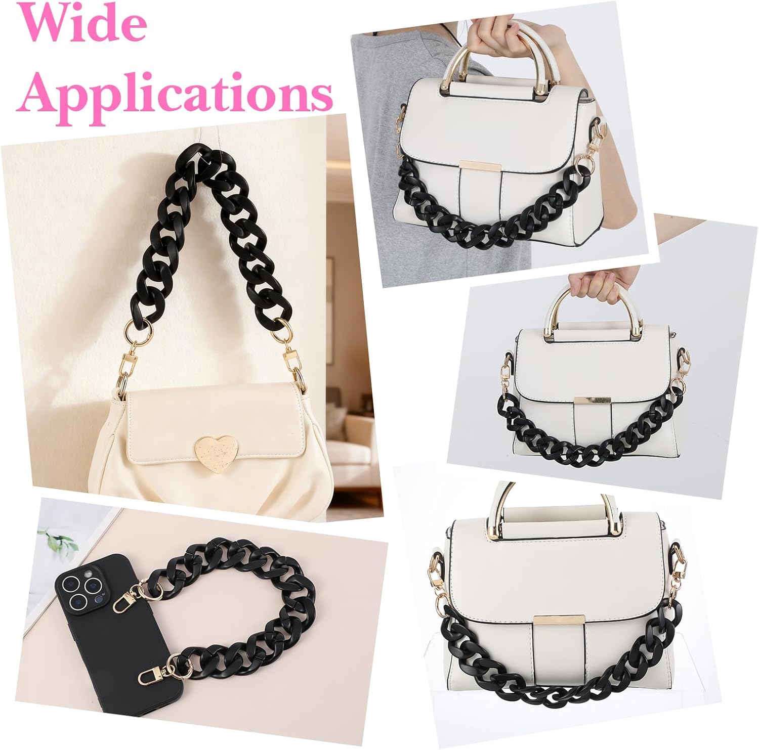 1PCS Black Purse Chain Replacement, 15.7 Inch Acrylic Bag Chain, Black Purse Chains Strap, Adjustable Handbag Strap Handles for Shoulder Bags DIY Crafts - Image 7