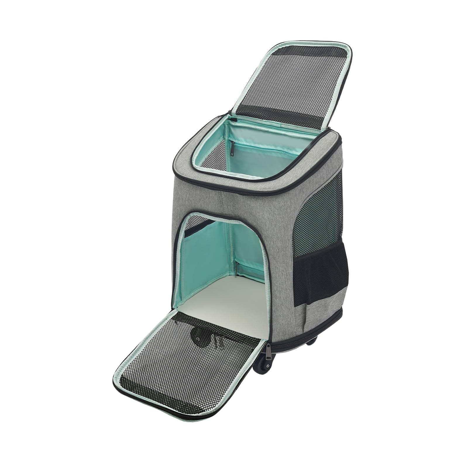 Transporttasche für Katze mit Rollen Hundetragetasche 45 * 33 * 14 cm hundewagen bis 9 kg Katze und 7,5 kg Hund katzenwagen (Grau)