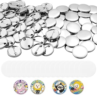 VEVOR Button Maker Supplies 200 Sets 1.25 in / 32 mm Pin Back Button Parts, with Metal Backs, Metal Shells, Clear Mylar Films, and Blank Circle Papers, for Home DIY, School Events, and Custom Studio