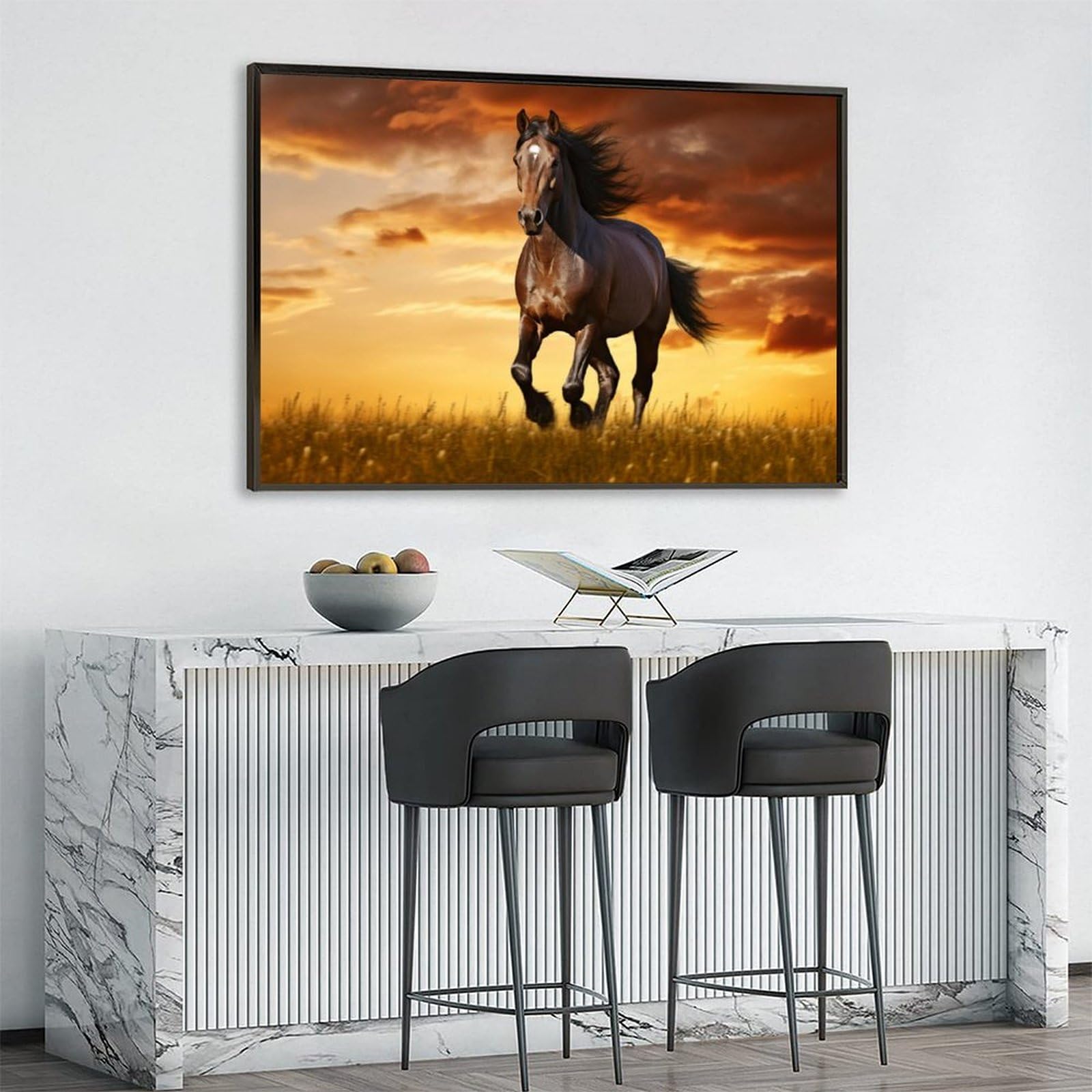 Amazon.co.jp: 絵画 夕暮れに走る馬インテリア 絵画 超リアルな動物