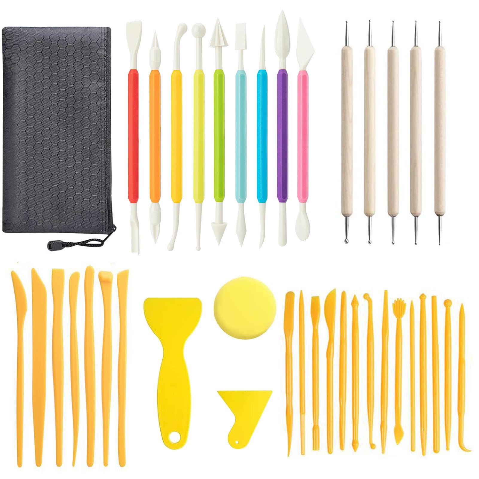 39 Pcs Clay Tools Kit, YHOME Polymer Clay Sculpting Tools Set, Carving Modeling Clay Sculpting Tools Set, Pottery Tools with Air Dry Clay Tools Ball Rod Stylus Modeling Tools for Clay, Pottery