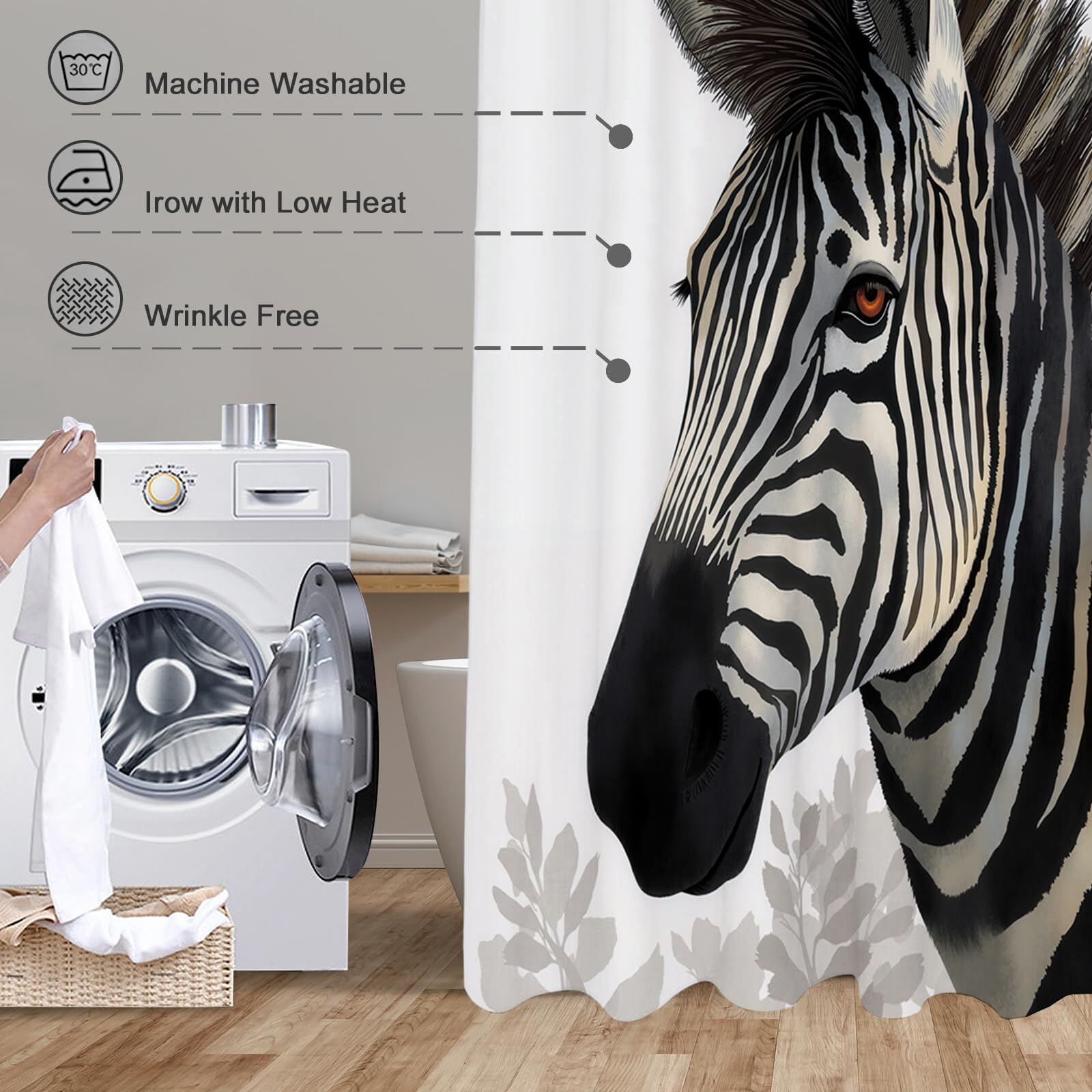 Rideau Douche,Rideau Baignoire Lavable en Machine Rideaux Douche Tissus Lavable Rideau De Baignoire Lavable pour Salle De Bain Domicile Baignoire Famille,Rayures Zébrées,
