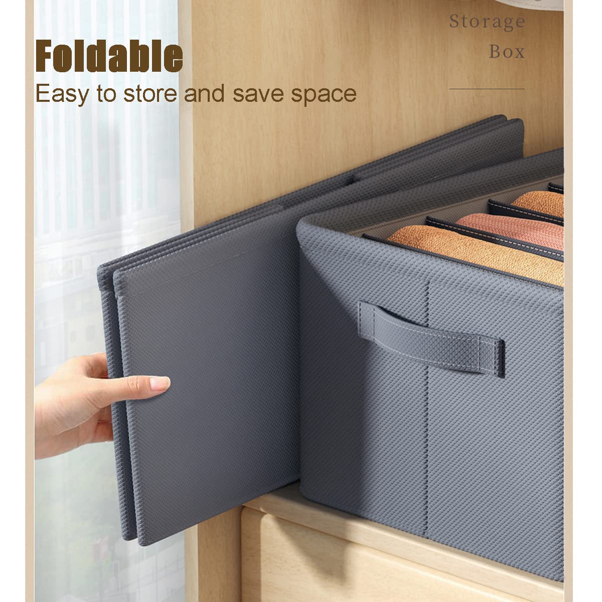 OUTBROS Jeans Organizer Armadio, 3 Pezzi Impilabile Cubi Cassetti, Pieghevole Divisori Contenitori, Scatole Portaoggetti con 7 Scomparti, per Pantaloni, Coperta, Maglione, Grigio