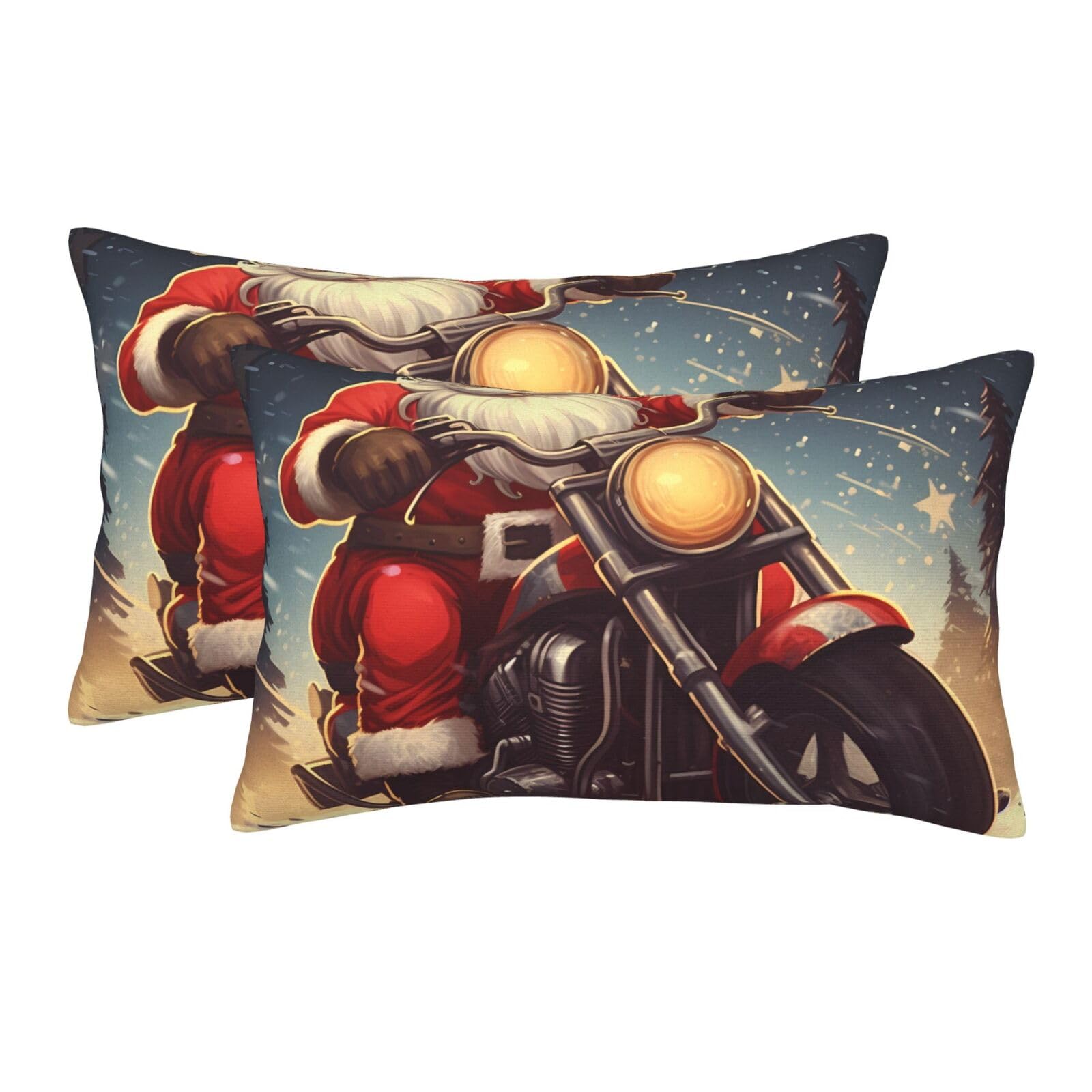 2 Pack Pillow Cases with Hidden Zipper, Soft Breathable Pillow Covers for Hair and Skin, Santa Claus Biker Riding Pillowcases 20"x30" Bed Pillow Protectors Cover for Sleeping Gifts