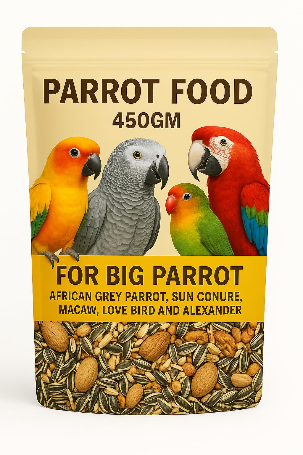 Parrot Food 450Gm for African Grey Parrot,Sun Conure,Macaw,Lovebird and Alexander - All Life Stages Mix Seeds