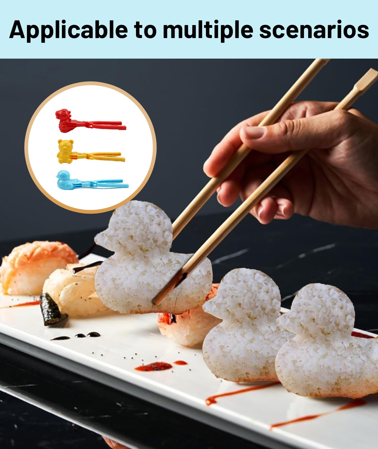 3Pcs Sushi Maker, Rice Ball Mould Set with Duck Dinosaur Bear Shapes, Fun Food Molds for Kids Meals, Party Snacks and Snowball Making 3