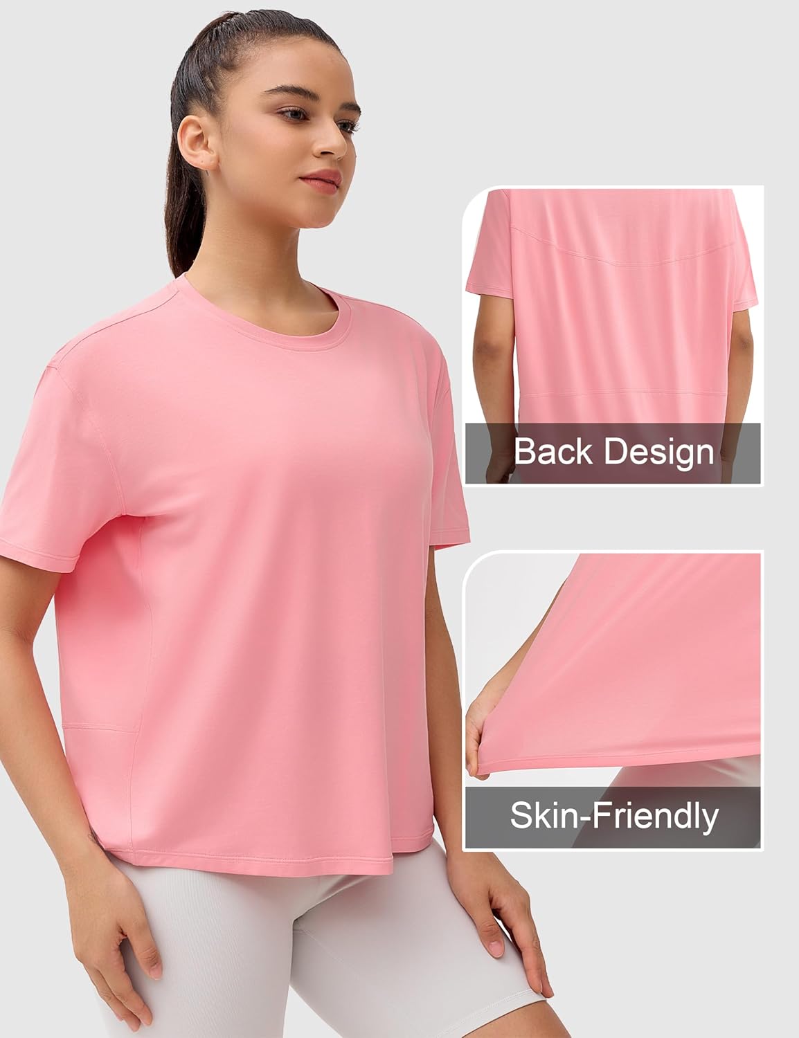 THE GYM PEOPLE Women's Short Sleeve Workout T-Shirts Back Loose Fit Running Yoga Tee Tops - Image 4