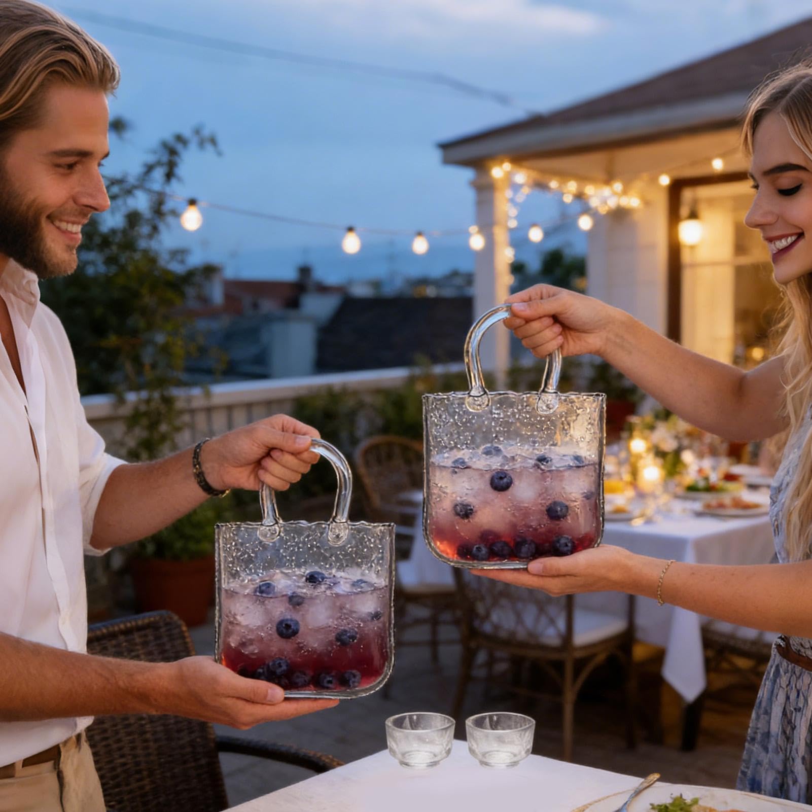 Genérico Vasos para Beber 2340 ml Vaso Transparente con Forma de Bolso y 4 | Incluye 4 para , Bodas, Brunch, Té de la Tarde, Reuniones, Cumpleaños, Hogar y Cocina