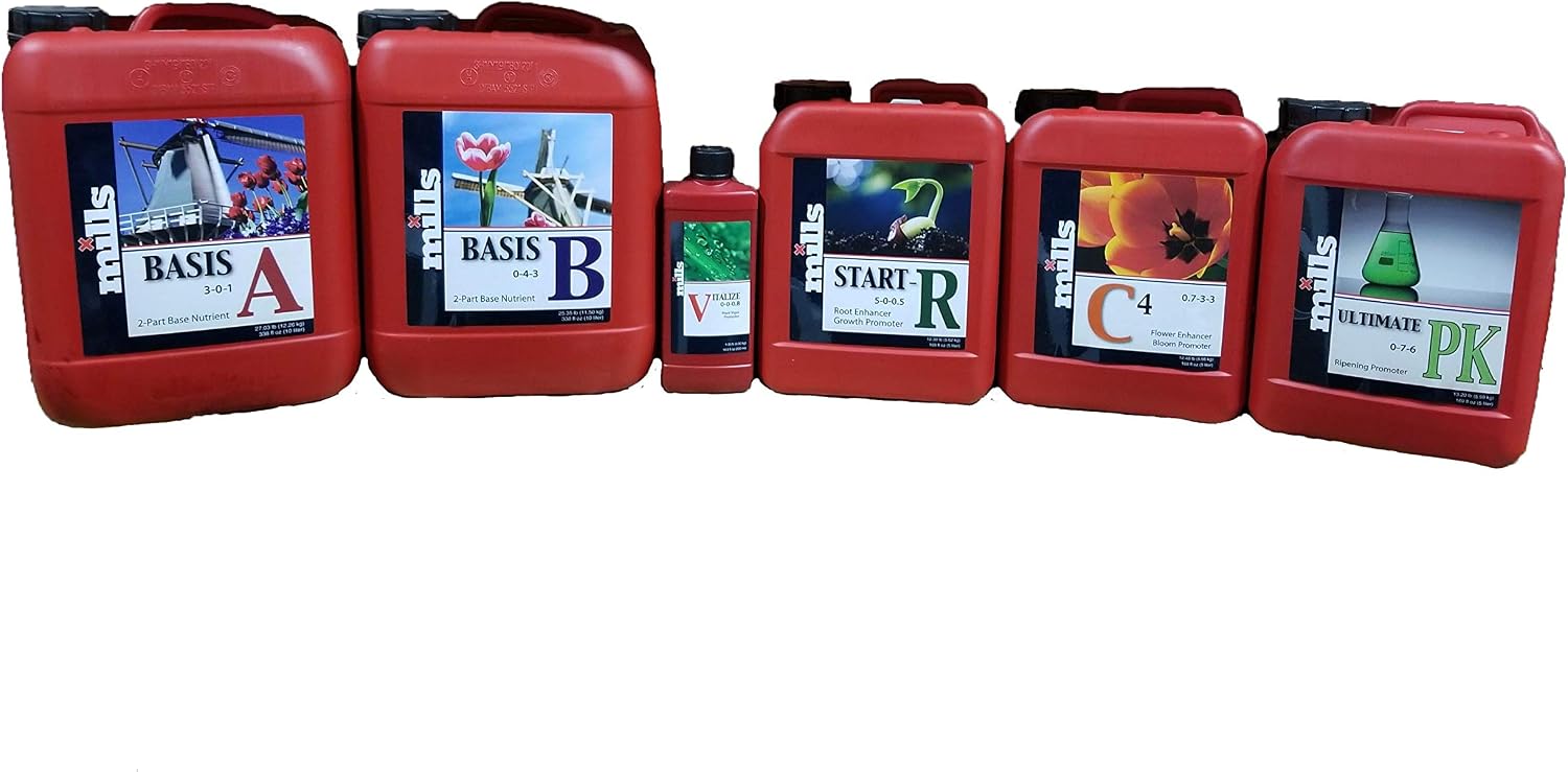 Mills Nutrients Complete Starter Kit Basis A, Basis B, C4, Start-R, Ultimate PK and Vitalize (10 Liter Base Set)