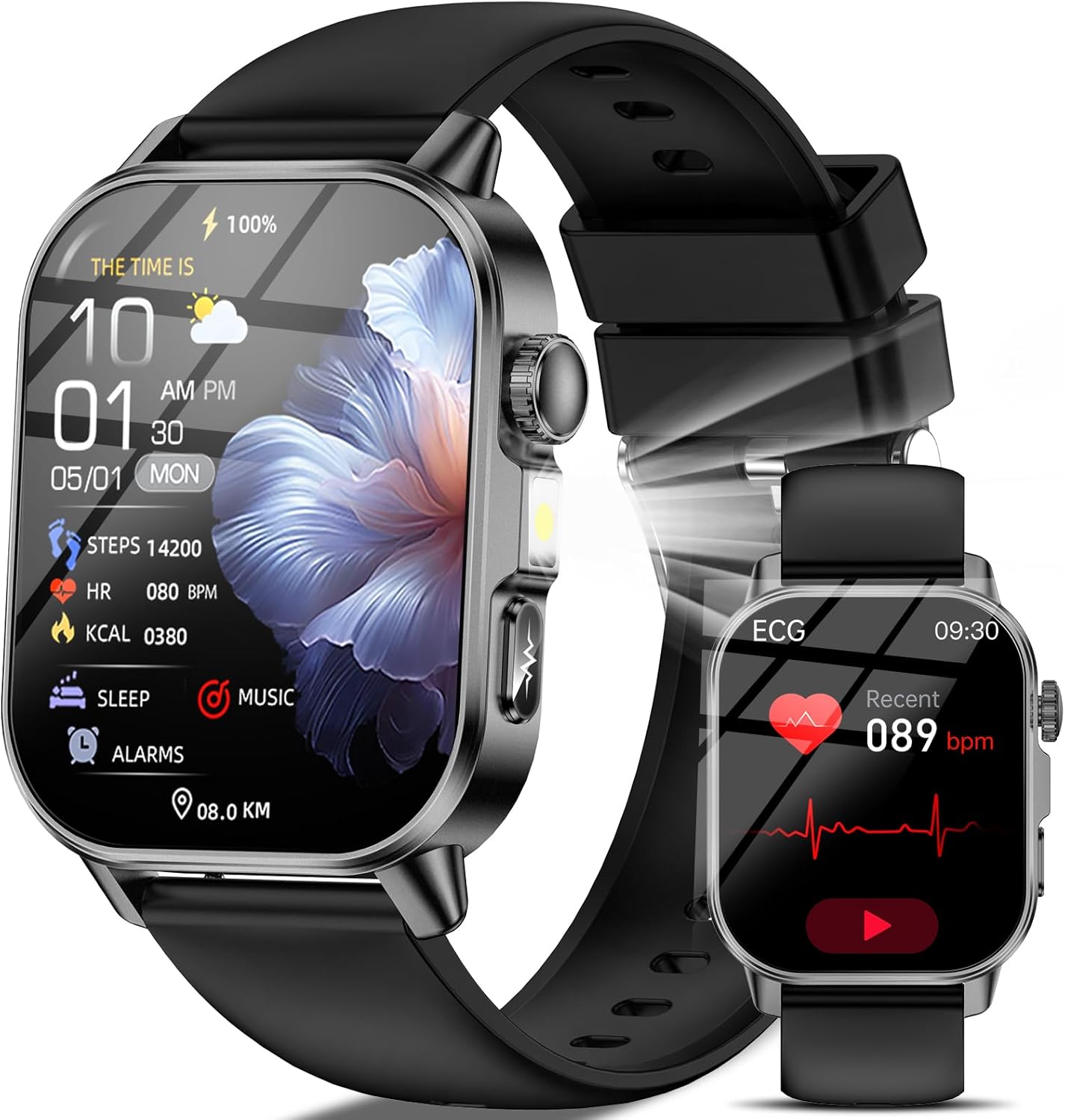 Smartwatch Herren Damen EKG/ΒΙυtｚυcker/Harnsäure/BMI/HRV/LED-Licht,2,0"Gesundheitsuhr mit 24H BΙutdruckmessung SpO2 Pulsuhr Körpertemperatur Schlaf/Aρnοe -Monitor,SOS-Notruf Fitnessuhr für iOS Android
