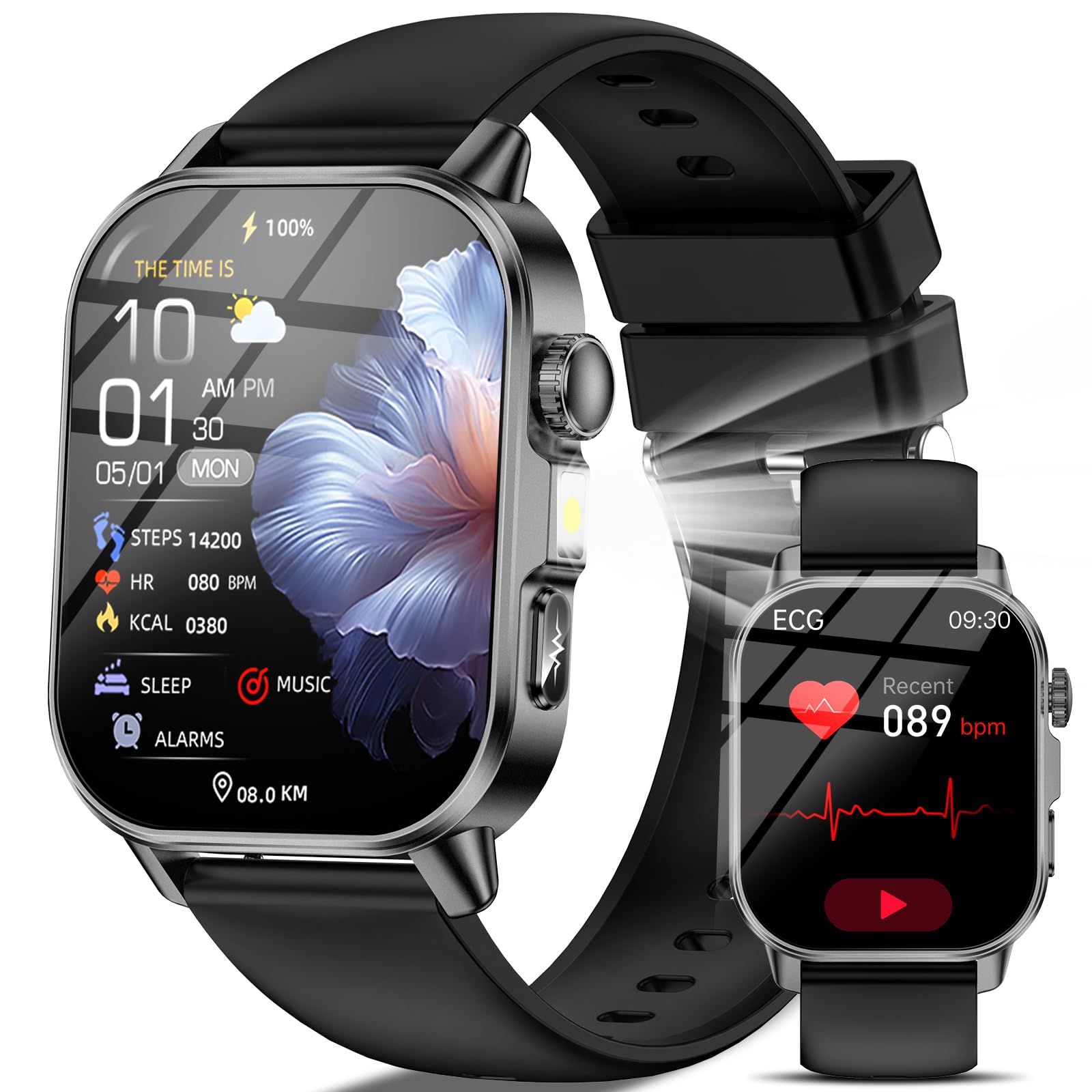Marsyu Smartwatch Damen mit EKG//Schlaf-Monitor/BMI/HRV/LED-Licht,2,0" Gesundheitsuhr mit 24H Blutdruckmessung SpO2 Harnsäure Pulsuhr Körpertemperatur, SOS-Notruf Fitnessuhr