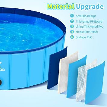Pourbibi Foldable Dog Pool for Small Dogs - 80x20cm Doggy Paddling Pool, Thickened PVC Bath Pool with Anti-Slip Base Drain, Outdoor Water Toy for Puppies, Kids in Garden Backyard