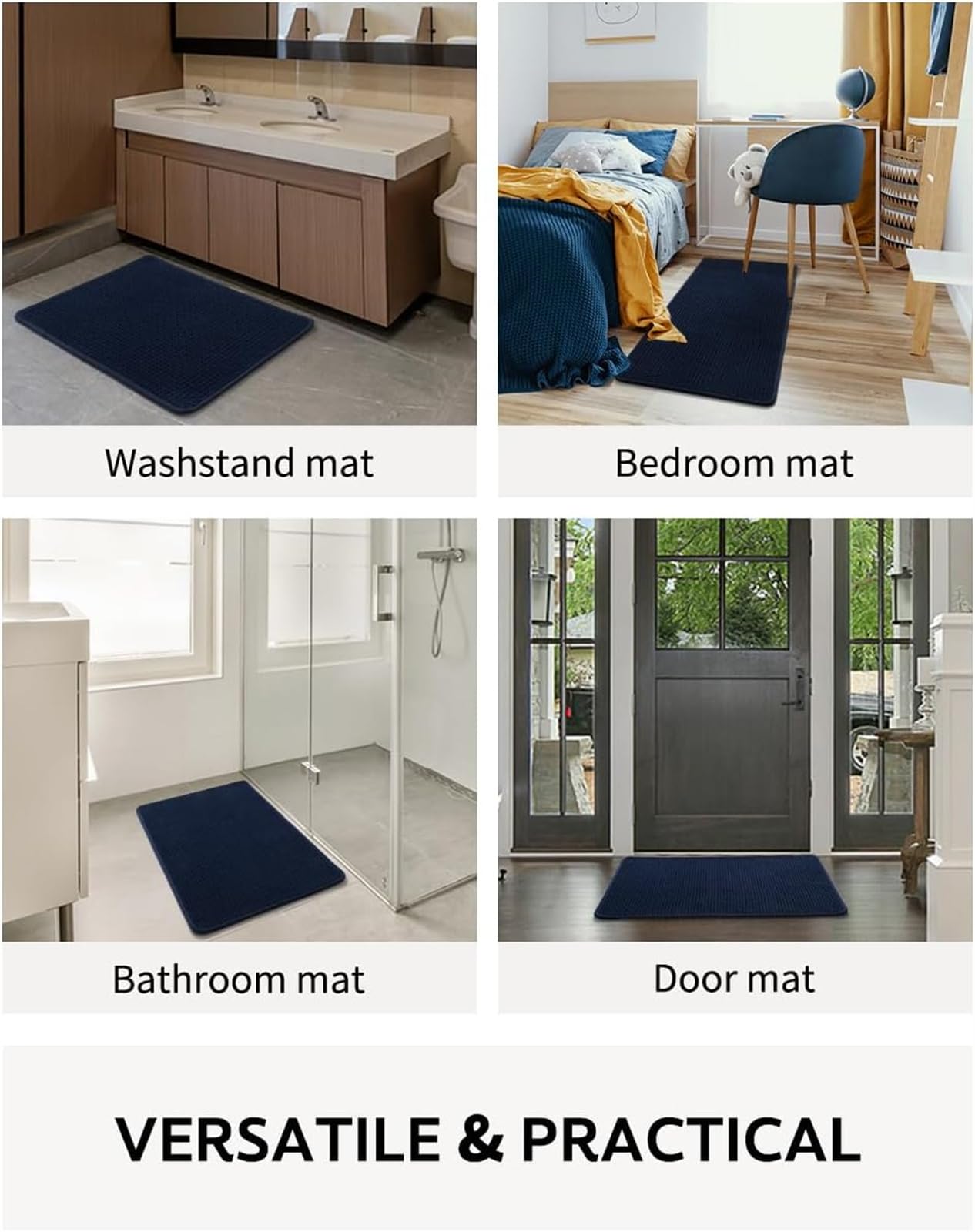 LINGKY Alfombra de Baño Antideslizante y Absorbente, Alfombrilla Baño Secado Rapido, Alfombrilla para Bañera y Ducha Extra Suave y Súper Cómoda de Microfibras de Chenilla (Azul Oscuro,60x160 cm)