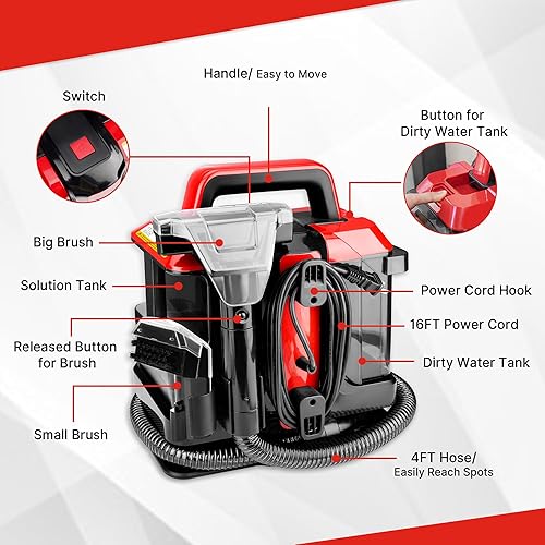 Miniatura 8 de Shop-Vac Máquina limpiadora portátil de alfombras y tapicería, potente limpiador de manchas para mascotas, sofá, alfombra, colchón, cortina y