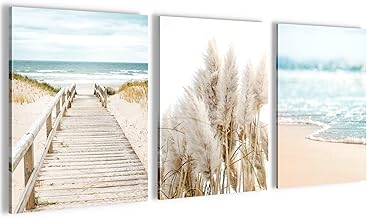 Novart Wandbilder Set Meer - KOMPLETT AUFHÄNGFERTIG - Wohnzimmer Schlafzimmer Deko - 3 Moderne Bilder Paradies Strand - N004835a