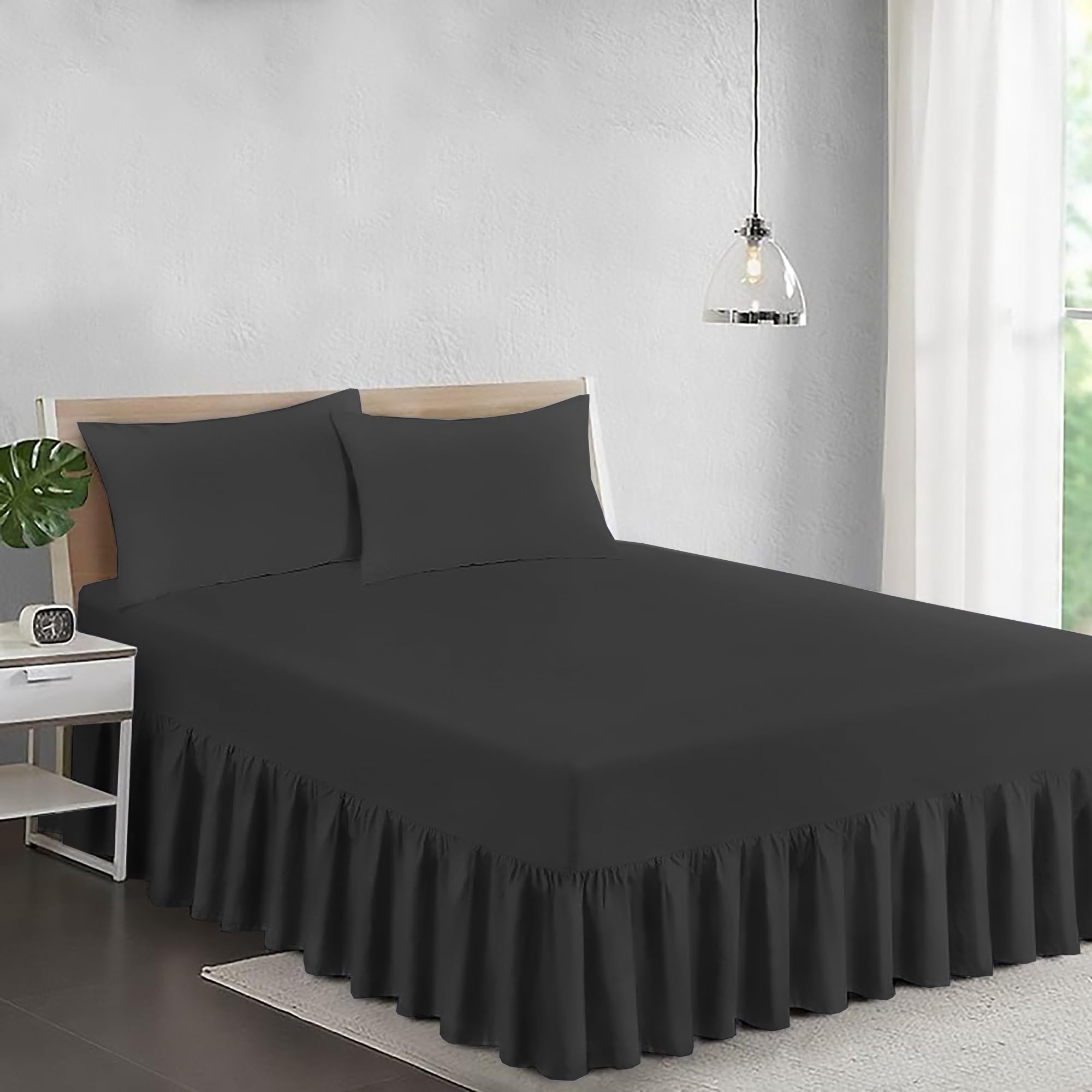 Ray Bedding Valance Double Fitted Sheet 100% Egyptian Cotton 400 Thread Count Frill Bed Sheets Double Super Soft Breathable & Luxury Deep Fitted Base Valance Sheets