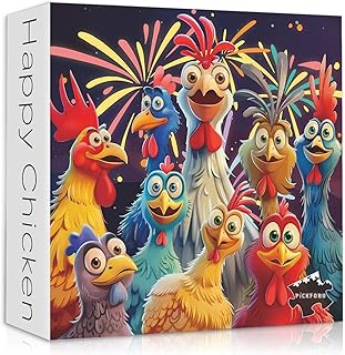Chicken Puzzles for Adults 1000 Pieces, PICKFORU Happy Chicken Jigsaw Puzzle 1000 Pieces, Funny Rooster Hard Difficult Thanksgiving Puzzle as Wall Art