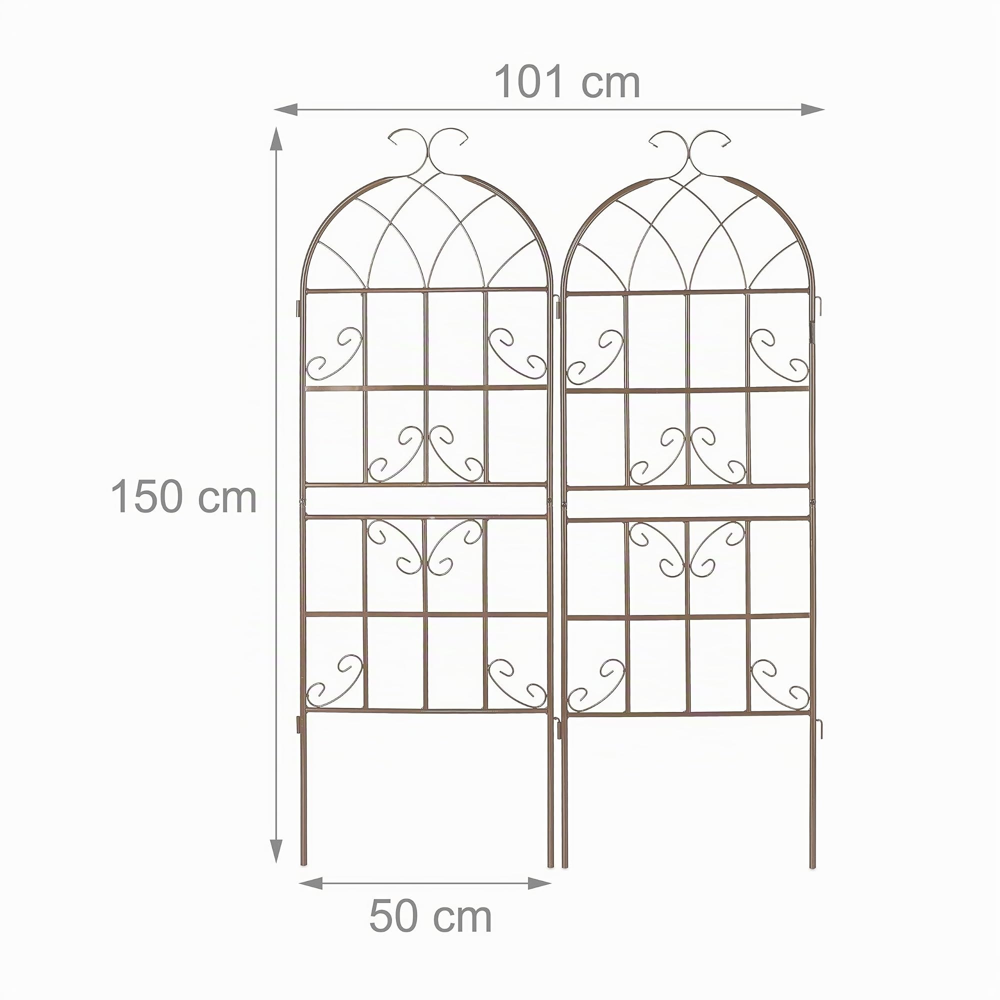 Relaxdays Rankgitter, 2er Set, Metall, HxB 150 x 50 cm, freistehende Rankhilfe für Kletterpflanzen, Rosenspalier, braun